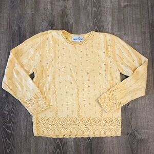 Vintage 1980s Cotton Forever Knit Crewneck Sweater in Yellow Women's Medium
